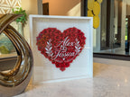 Angled view of the 20 by 20 wedding flower frame showing the depth of the shadow box